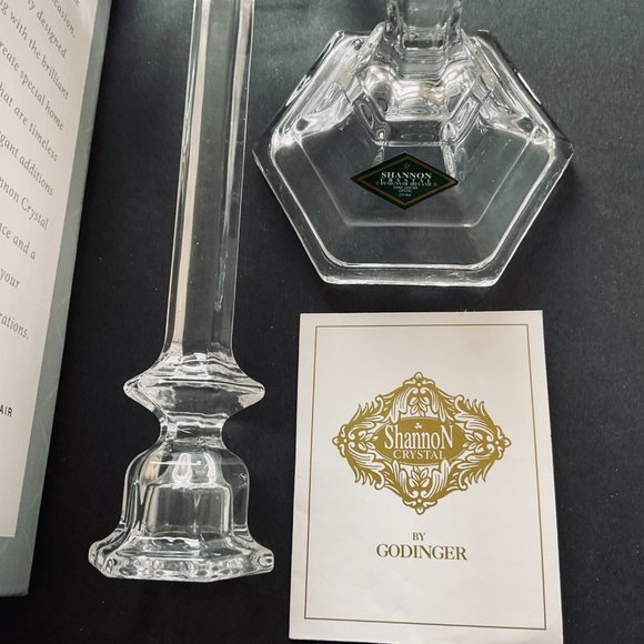 SHANNON CRYSTAL by Godinger "Harmony" Pair of Crystal Candlesticks NIB - Picture 7 of 7
